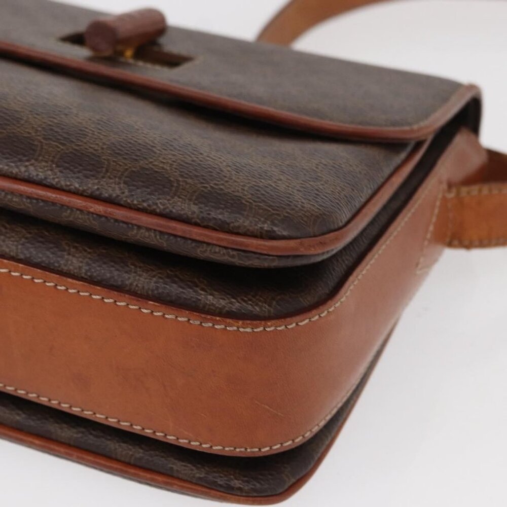 Authentic CELINE Macadam Canvas Shoulder Bag PVC Leather Brown Gold - Picture 7 of 16